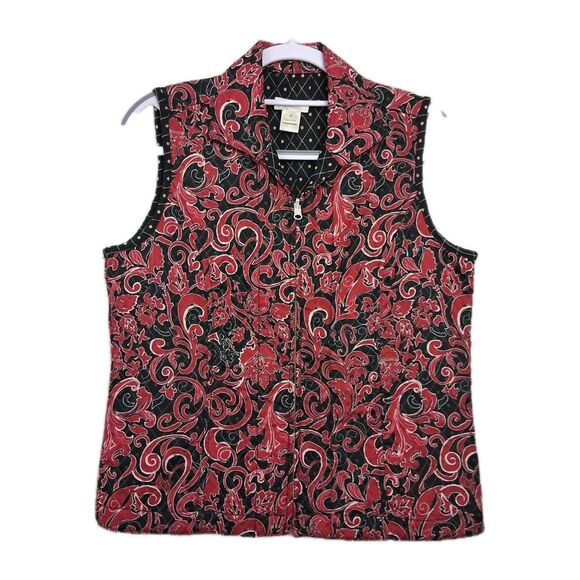 Christopher Banks Womens Vest Reversible Paisley Floral Red Black Quilted Medium - Picture 1 of 9